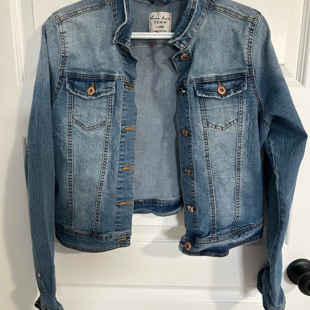 Love Tree Cropped Denim Jacket